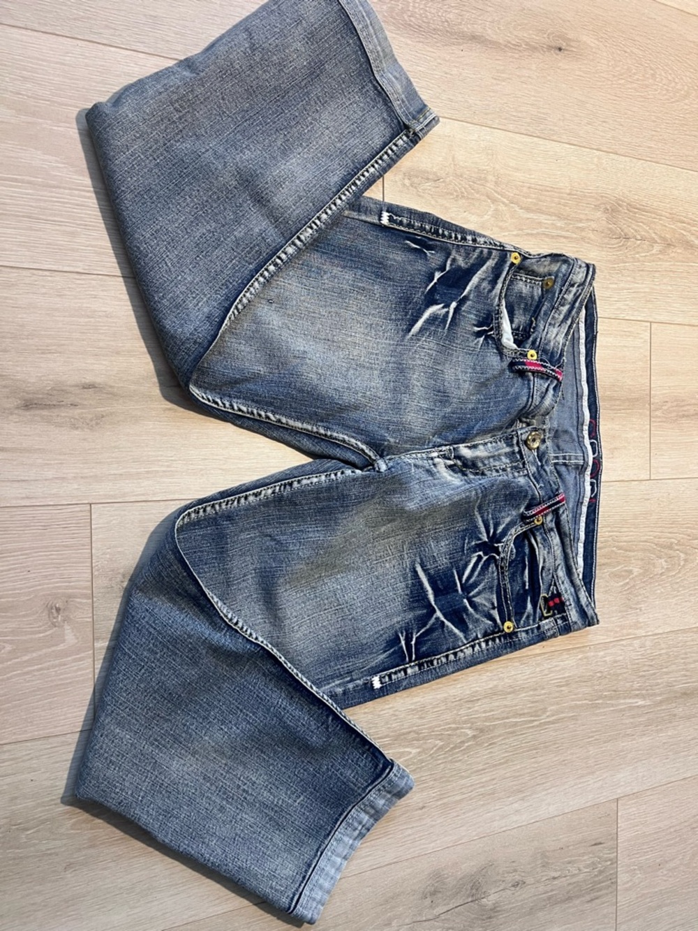 COOGI Straight Leg Distressed Blue Denim Jeans